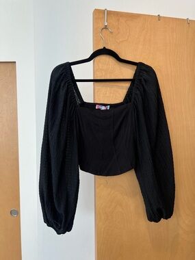 Urban Outfitters Black Square-Neck Puff Sleeve Top